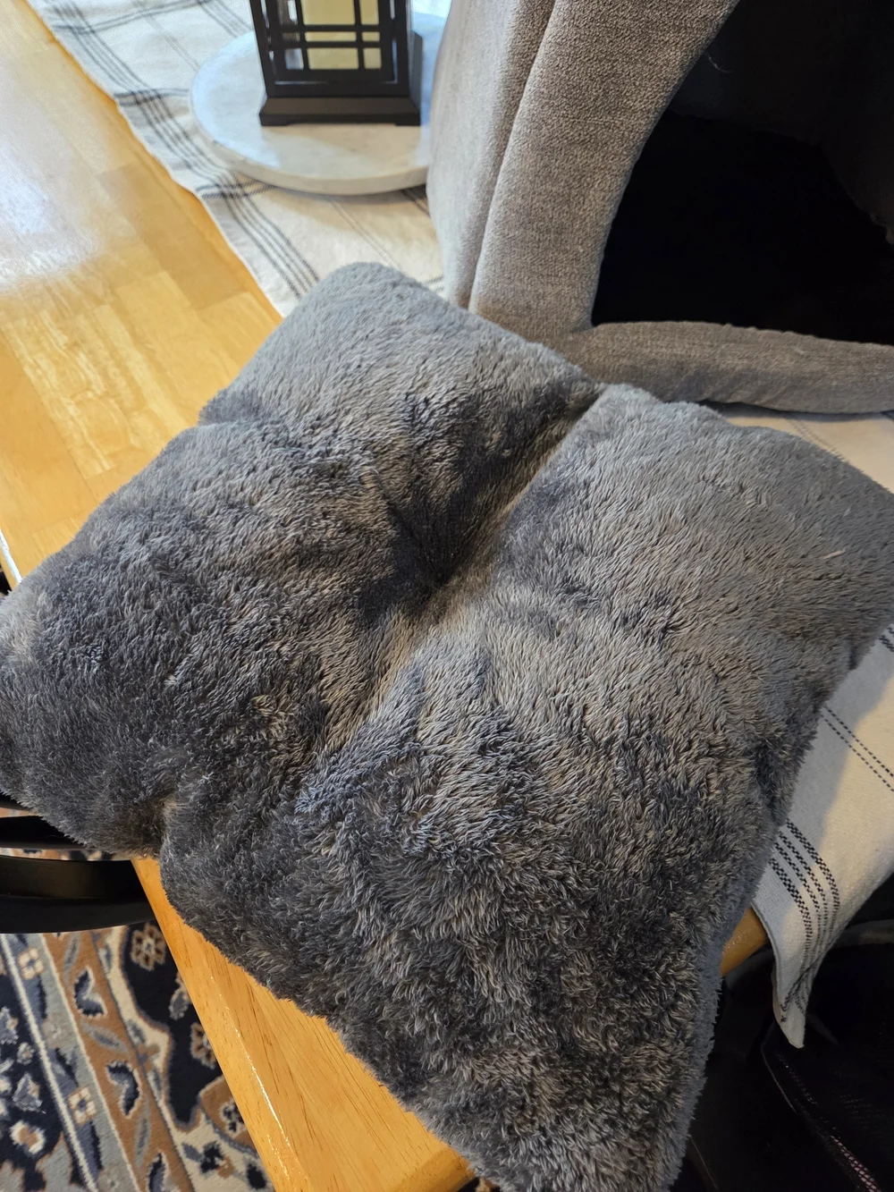 Plush Gray Pet Cave Bed with Cozy Dome